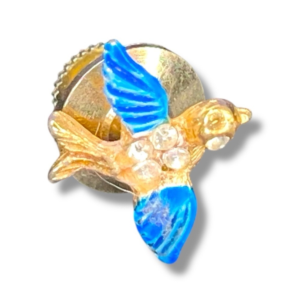 Vintage Blue Bird of Happiness Gemstones Gold Tone Collectible Lapel Pin